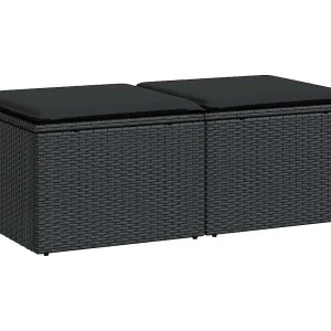 2-delige Loungeset met kussens poly rattan acacia zwart 2-delige Loungeset met kussens poly rattan acacia zwart
