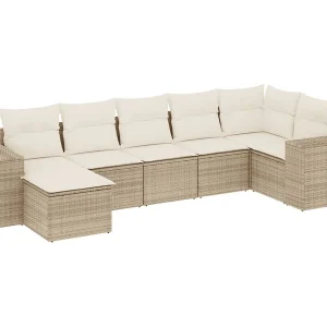 7-delige Loungeset met kussens poly rattan beige