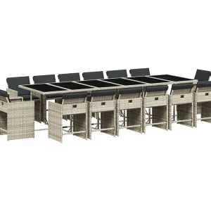 17-delige Tuinset met kussens poly rattan lichtgrijs