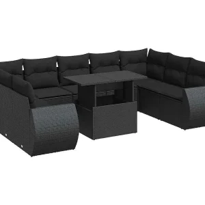 10-delige Loungeset met kussens poly rattan zwart 10-delige Loungeset met kussens poly rattan zwart