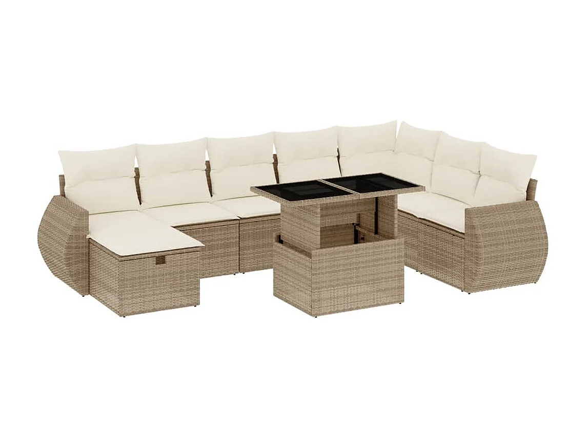 9-delige Loungeset met kussens poly rattan beige