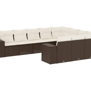 10-delige Loungeset met kussens poly rattan bruin 10-delige Loungeset met kussens poly rattan bruin