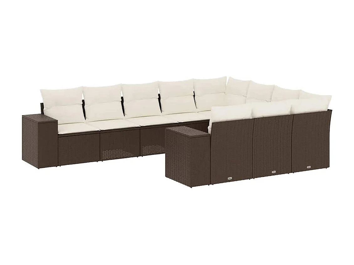 10-delige Loungeset met kussens poly rattan bruin