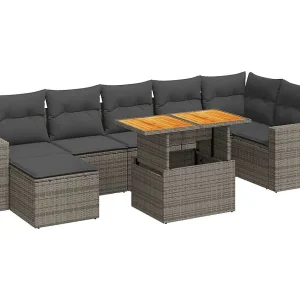 8-delige Loungeset met kussens poly rattan grijs 8-delige Loungeset met kussens poly rattan grijs