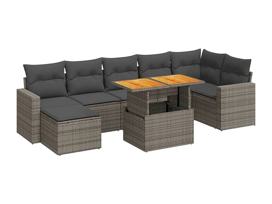 8-delige Loungeset met kussens poly rattan grijs
