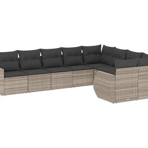9-delige Loungeset met kussens poly rattan lichtgrijs 9-delige Loungeset met kussens poly rattan lichtgrijs