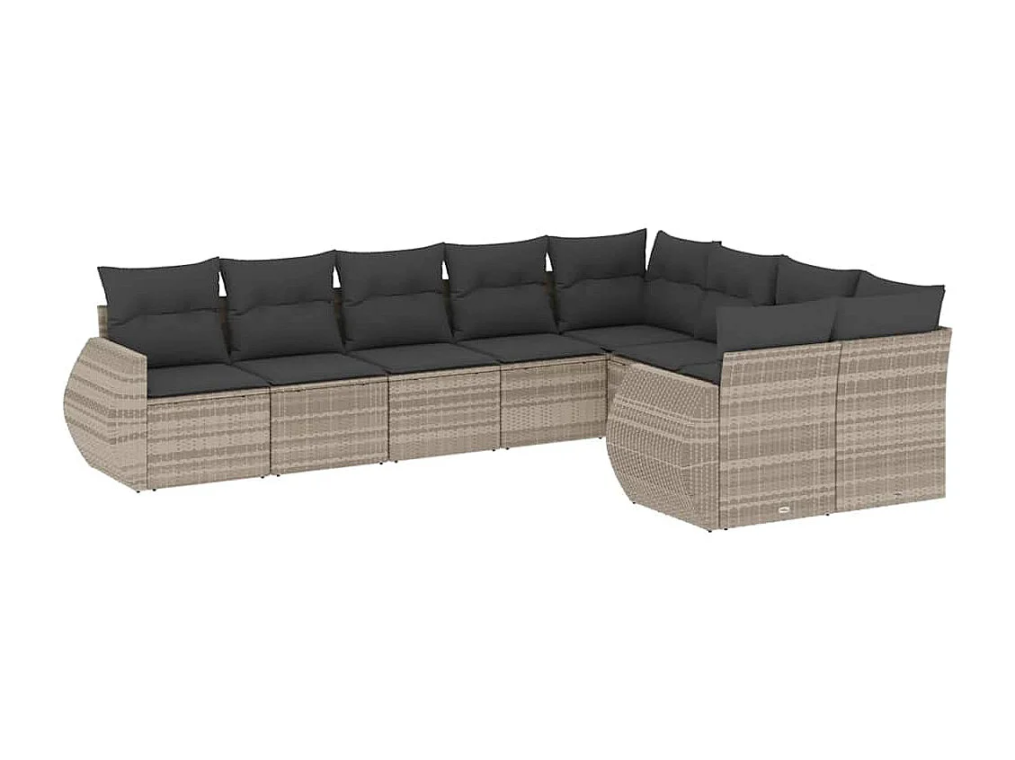 9-delige Loungeset met kussens poly rattan lichtgrijs