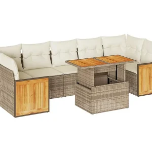 8-delige Loungeset met kussens poly rattan acacia beige 8-delige Loungeset met kussens poly rattan acacia beige