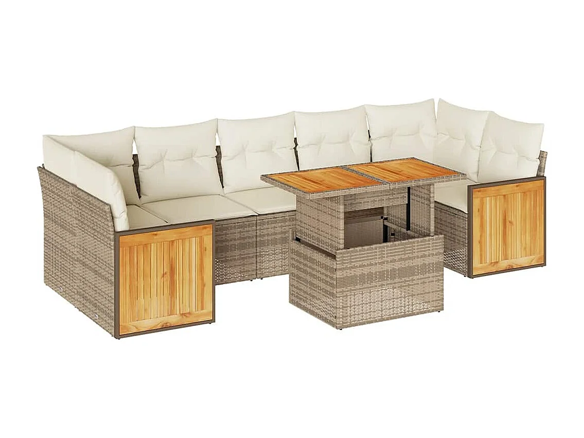 8-delige Loungeset met kussens poly rattan acacia beige