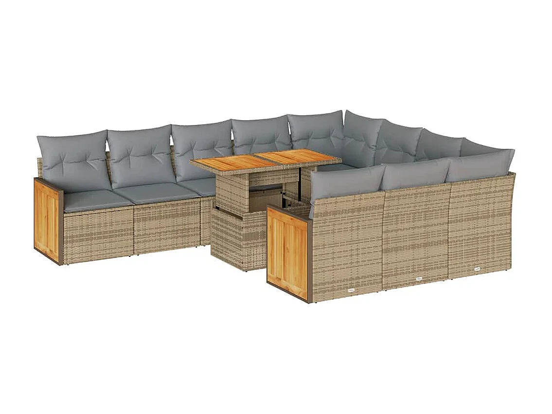 11-delige Tuinset met kussens poly rattan acacia beige