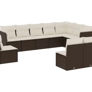 10-delige Loungeset met kussens poly rattan bruin 10-delige Loungeset met kussens poly rattan bruin