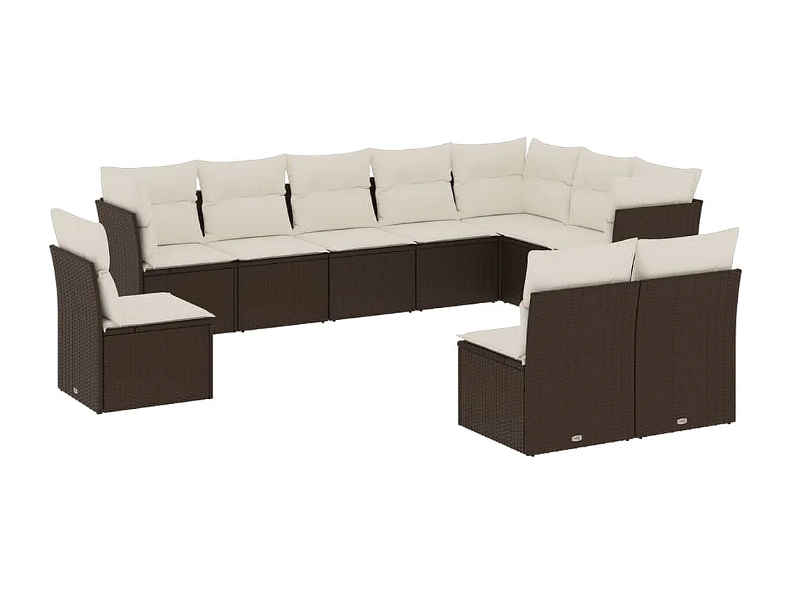 10-delige Loungeset met kussens poly rattan bruin