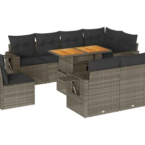 9-delige Loungeset met kussens poly rattan grijs 9-delige Loungeset met kussens poly rattan grijs