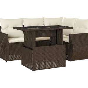 5-delige Loungeset met kussens poly rattan bruin 5-delige Loungeset met kussens poly rattan bruin