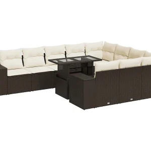 11-delige Loungeset met kussens poly rattan bruin 11-delige Loungeset met kussens poly rattan bruin