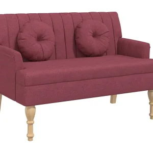 Bankje met kussens 113×64,5×75,5 cm stof wijnrood Bankje met kussens 113×64,5×75,5 cm stof wijnrood