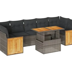 8-delige Loungeset met kussens poly rattan acacia grijs 8-delige Loungeset met kussens poly rattan acacia grijs