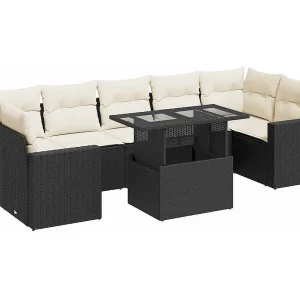 8-delige Loungeset met kussens poly rattan zwart 8-delige Loungeset met kussens poly rattan zwart