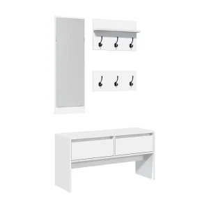 4-delige Garderobe set bewerkt hout wit 4-delige Garderobe set bewerkt hout wit