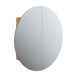 Badkamerkast met ronde spiegel en LED 54 x 54 x 17,5 cm eiken Badkamerkast met ronde spiegel en LED 54 x 54 x 17,5 cm eiken