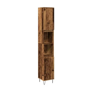 Badkamerkast 30x30x190 cm bewerkt hout oud houtkleurig