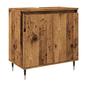Badkamerkast 58x33x60 cm bewerkt hout oud houtkleurig
