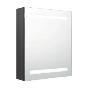 Badkamerkast met spiegel en LED 50x14x60 cm grijs