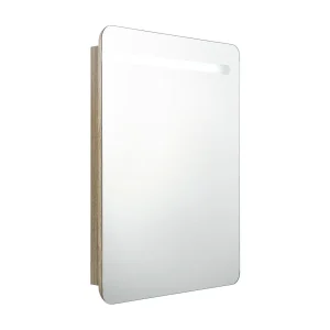 Badkamerkast met spiegel en LED 60x11x80 cm eikenkleurig