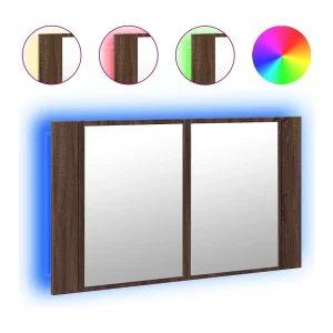 Badkamerkast met spiegel LED 80x12x45 acryl bruin eikenkleur