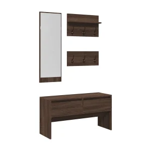 4-delige Garderobe set bewerkt hout bruin eikenkleurig 4-delige Garderobe set bewerkt hout bruin eikenkleurig