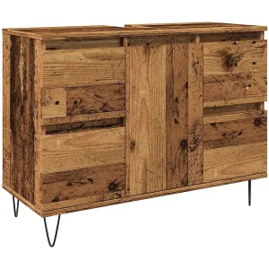 Badkamerkast 80x33x60 cm bewerkt hout oud houtkleurig Badkamerkast 80x33x60 cm bewerkt hout oud houtkleurig