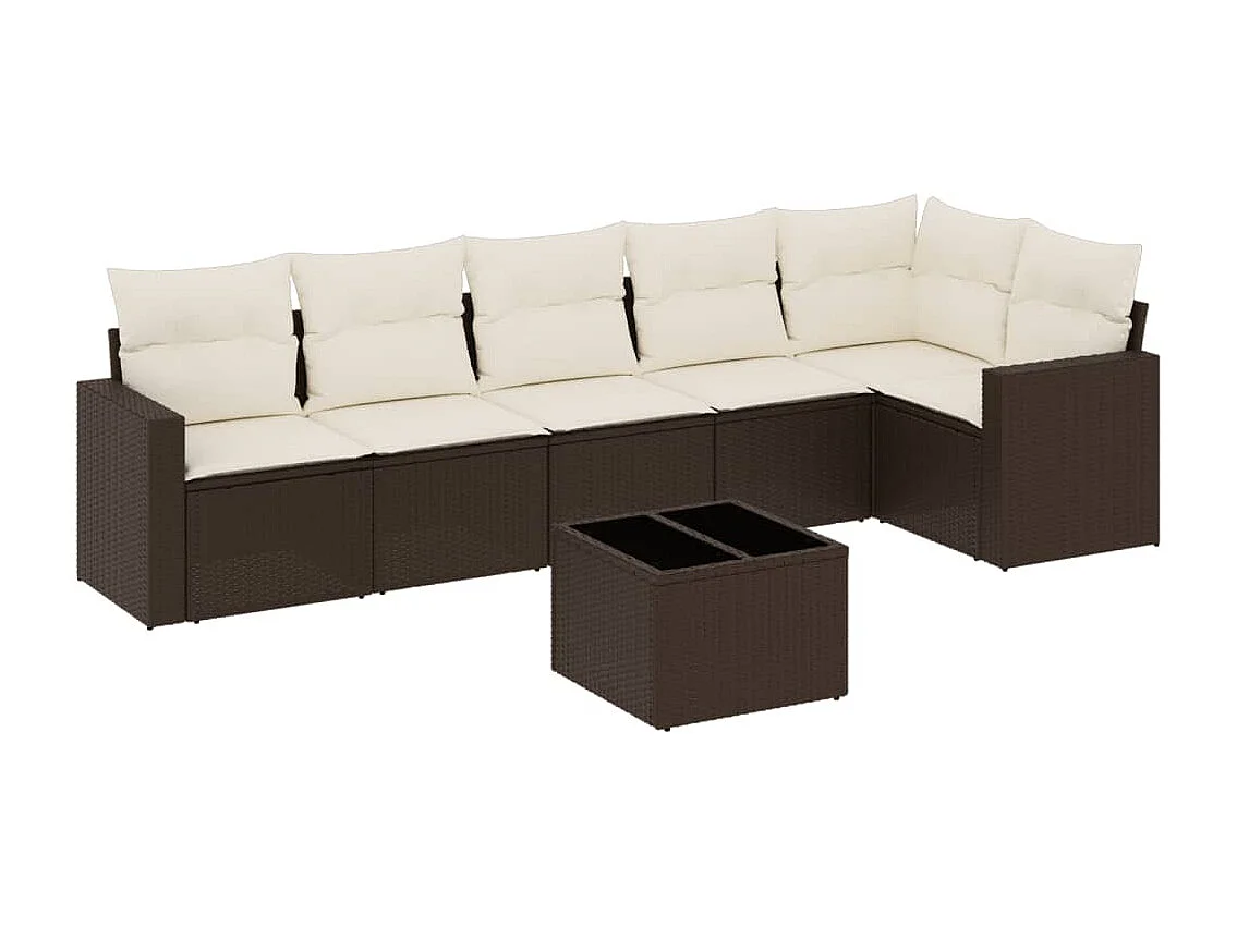 7-delige Loungeset met kussens poly rattan bruin