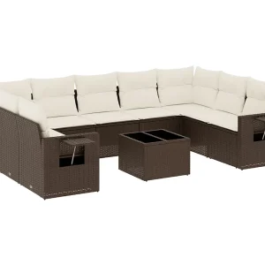10-delige Loungeset met kussens poly rattan bruin 10-delige Loungeset met kussens poly rattan bruin