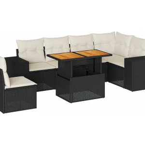 7-delige Loungeset met kussens poly rattan zwart 7-delige Loungeset met kussens poly rattan zwart