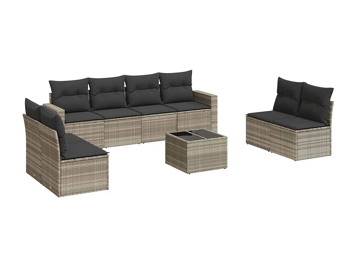 9-delige Loungeset met kussens poly rattan lichtgrijs