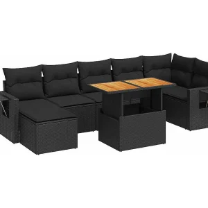 8-delige Loungeset met kussens poly rattan zwart 8-delige Loungeset met kussens poly rattan zwart