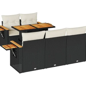 6-delige Loungeset met kussens poly rattan acacia zwart 6-delige Loungeset met kussens poly rattan acacia zwart