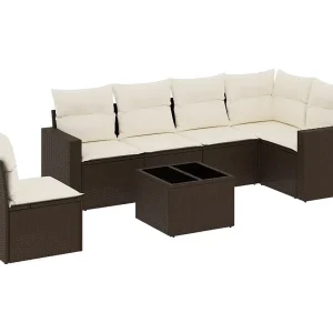 7-delige Loungeset met kussens poly rattan bruin 7-delige Loungeset met kussens poly rattan bruin