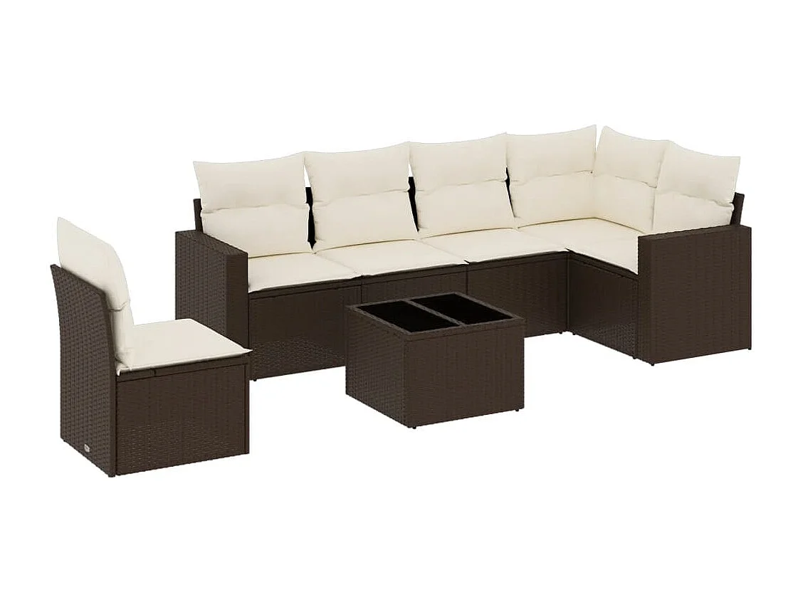 7-delige Loungeset met kussens poly rattan bruin