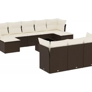 11-delige Loungeset met kussens poly rattan bruin 11-delige Loungeset met kussens poly rattan bruin