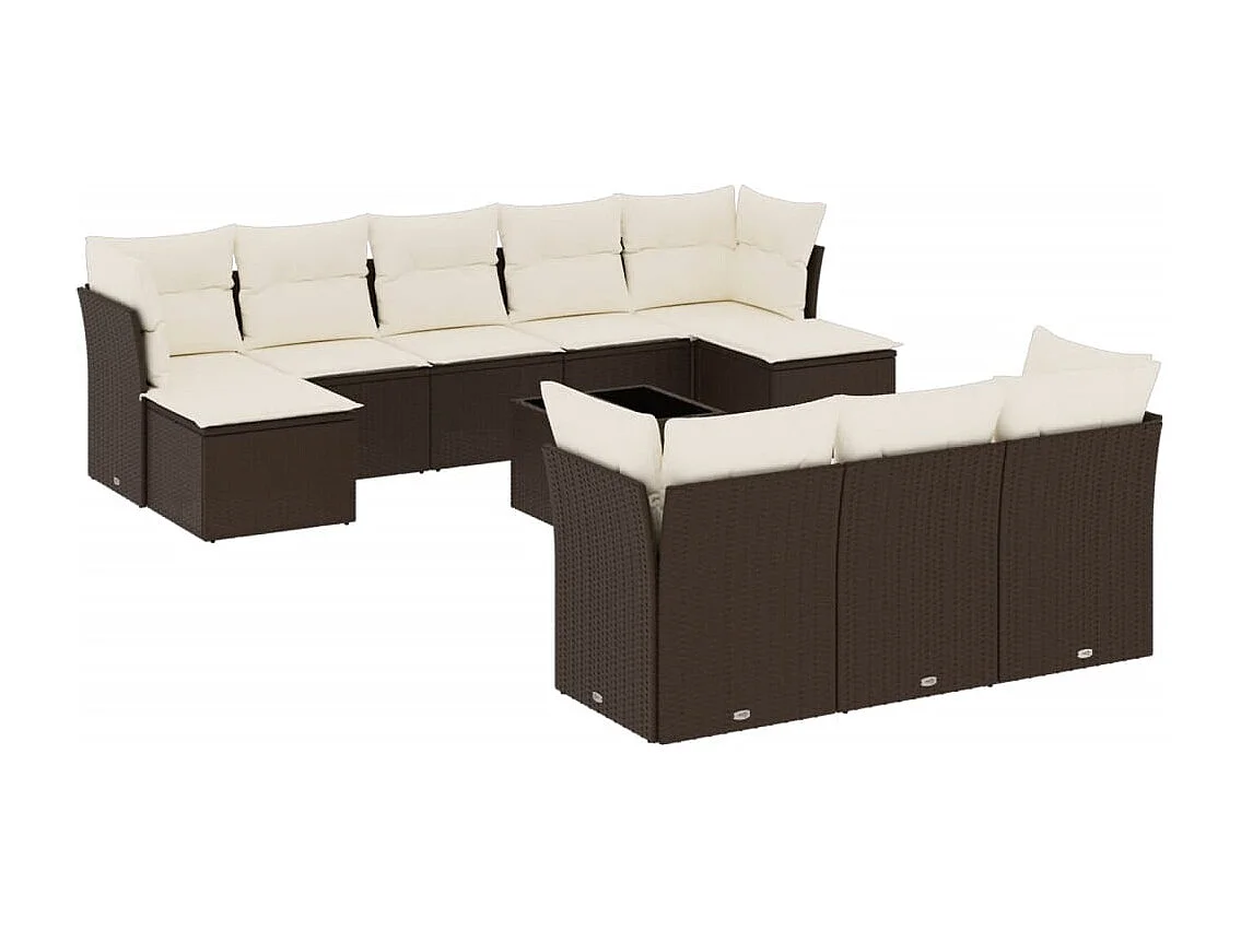 11-delige Loungeset met kussens poly rattan bruin