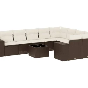 10-delige Loungeset met kussens poly rattan bruin 10-delige Loungeset met kussens poly rattan bruin