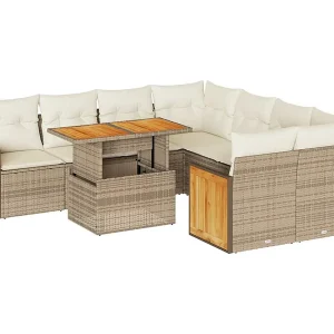 9-delige Loungeset met kussens poly rattan acacia beige 9-delige Loungeset met kussens poly rattan acacia beige