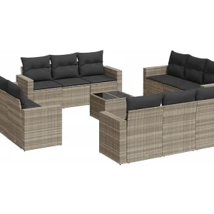 13-delige Loungeset met kussens poly rattan lichtgrijs 13-delige Loungeset met kussens poly rattan lichtgrijs