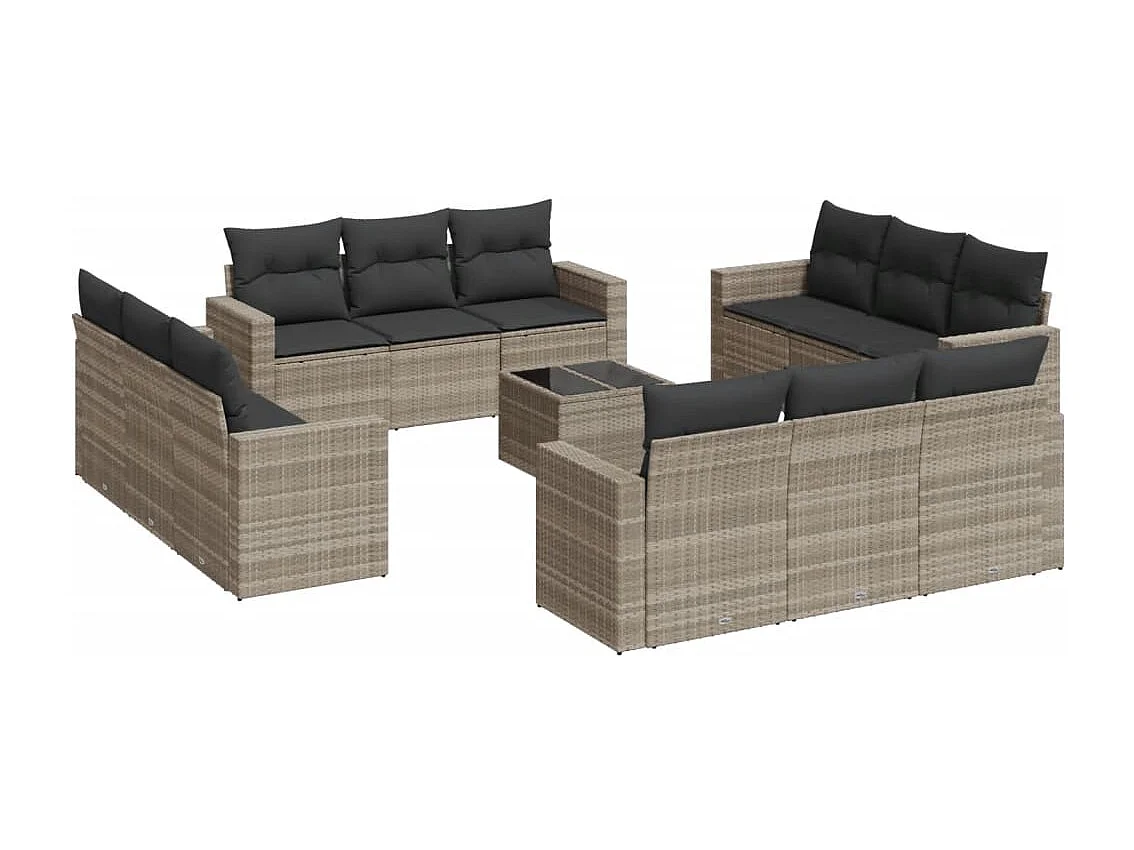 13-delige Loungeset met kussens poly rattan lichtgrijs
