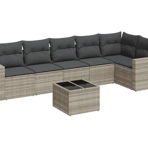7-delige Loungeset met kussens poly rattan lichtgrijs
