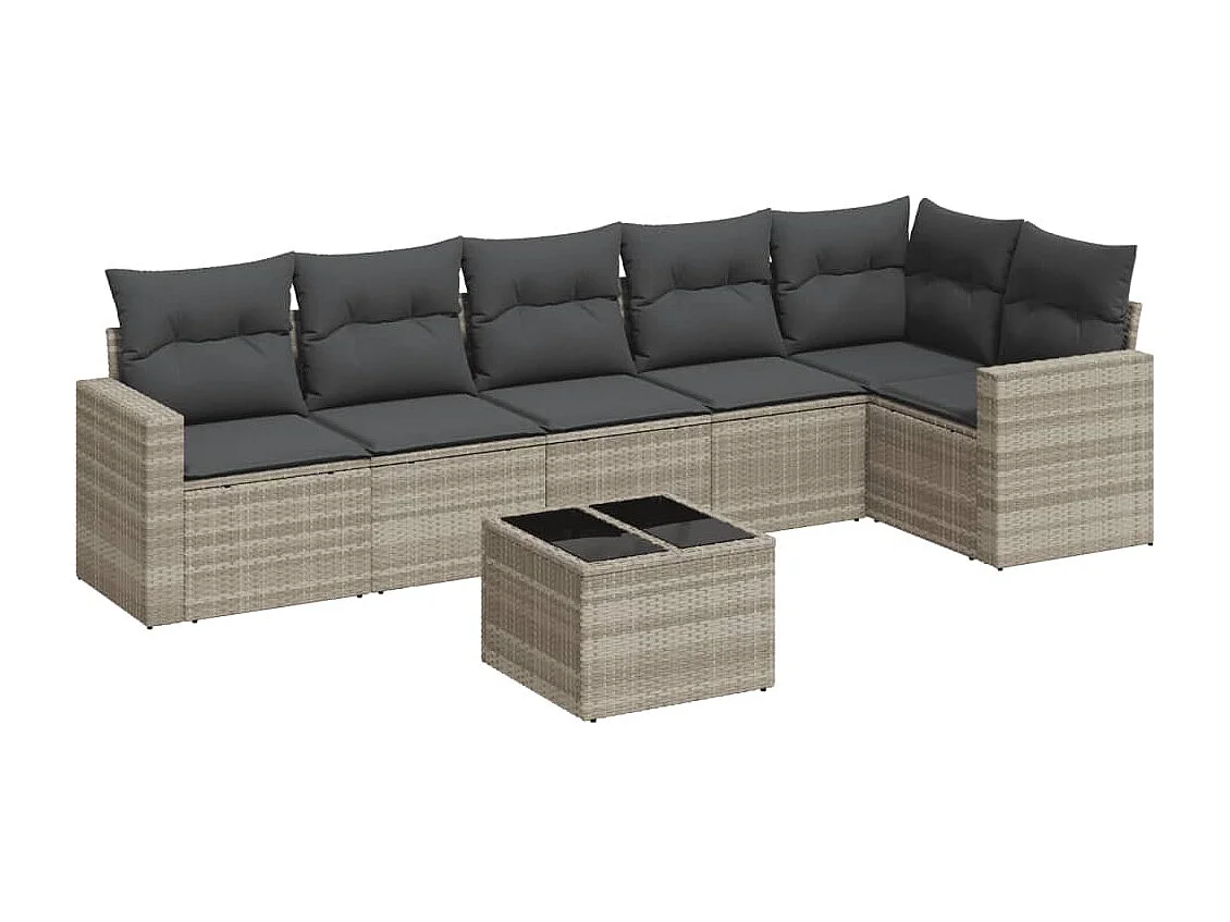 7-delige Loungeset met kussens poly rattan lichtgrijs