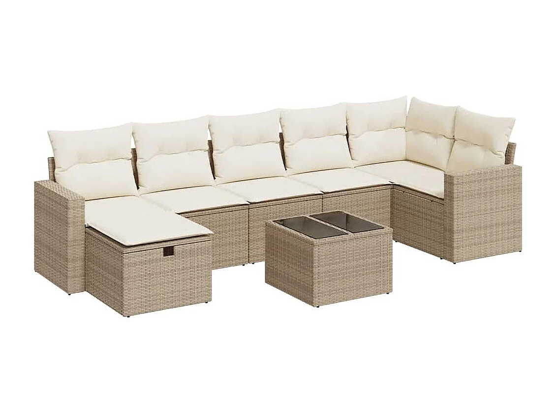 8-delige Loungeset met kussens poly rattan beige