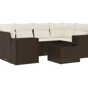 7-delige Loungeset met kussens poly rattan bruin 7-delige Loungeset met kussens poly rattan bruin