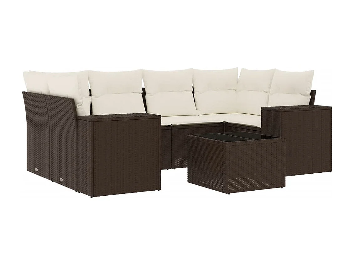 7-delige Loungeset met kussens poly rattan bruin